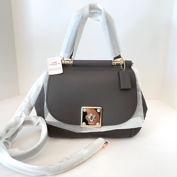 Coach Drifter Top Handle Leather Suede Chestnut Gray 38388 Shoulder Bag - Picture 2 of 16